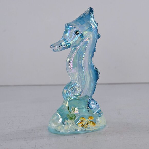 Fenton Art Glass Iridized Blue Seahorse Figurine Signed M. Young Rare - Picture 2 of 8